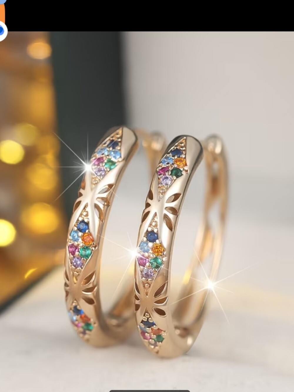Elegant Hoop Earrings with Zirconia Glass Stone Inlay - Picture 3 of 5